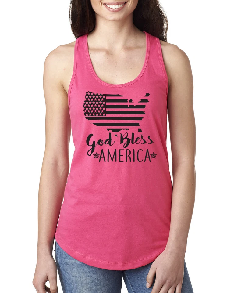 GOD BLESS AMERICA USA Fireworks Celebrate Star Stripe Women's Racerback Tank Top - Image 1 of 1