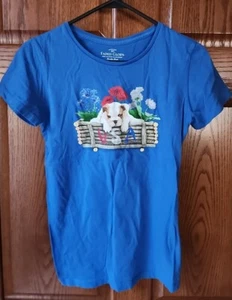 Faded Glory Girls Sz S (4-6) Bulldog Puppy Dog USA T-Shirt Red White Blue Flower - Picture 1 of 3