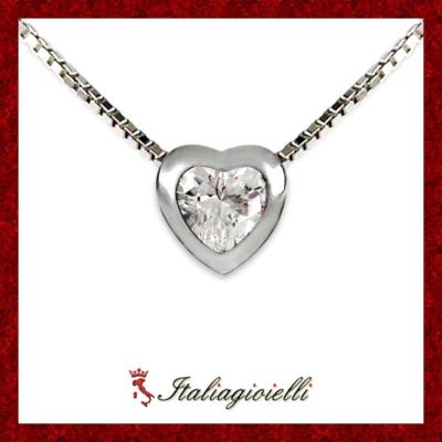 Raffinata Collana Cuore Brillante in Argento 925 Rodiato Oro Bianco - Immagine 1 di 4