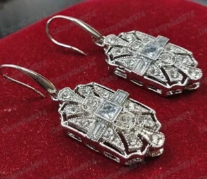 Art Deco Inspired Geometric White Crystal Drop Earrings Vintage Style Jewellery - Picture 1 of 12