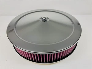 14" x 3" Black Red Washable Air Cleaner Filter Flat Chevy Ford Muscle Street Rod - Bild 1 von 5