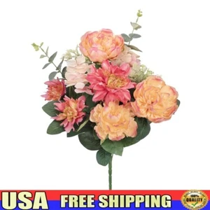 23 In Artificial Flower Bouquet Peony Dahlia Eucalyptus Greenery Indoor Decor US - Picture 1 of 9