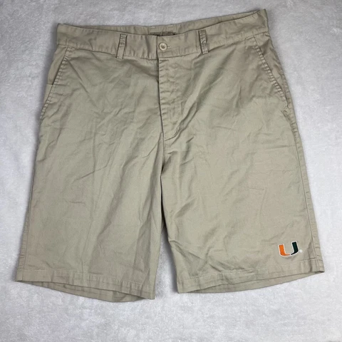 Miami Hurricane Khaki Chino Shorts 37x10 Men Embroidered Patch Logo Tan Beige Cover