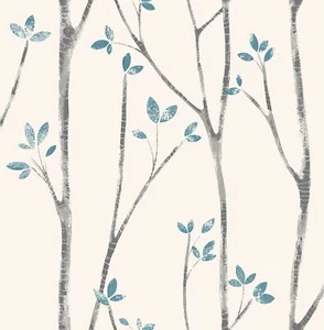 UW24777 Ingrid Scandi Tree Wallpaper in Blue Gray Hand Painted Design - Picture 1 of 5