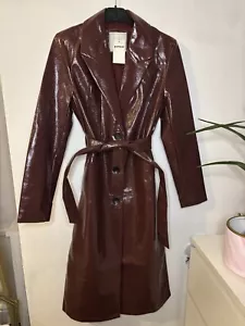 Pimkie Patent Burgundy Trench Coat Leather Look Size L - Picture 1 of 7