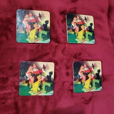 Vtg Coca Cola Christmas Coasters -Santa Claus Cardboard with Cork Back Set of 4 - Image 1 of 4