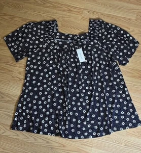 New Evans Womens Navy Daisy Dot Smock Square Neck Tunic Blouse Top 26/28 4XL - Picture 1 of 9