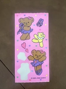 Pegatinas vintage Sanrio tira de ballet osos zapatillas corazones 5 pegatinas 1988 raras - Imagen 1 de 5