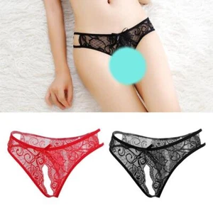 2pcs Womens Sexy Floral Lace Thong Underwear Crotchless Panties Lingerie - Picture 1 of 7