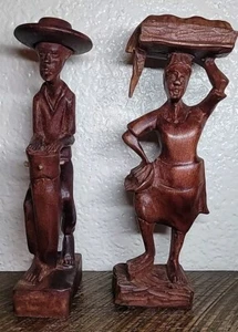 Vintage haitianische/afrikanische Kunst handgeschnitzt Holz Mann & Frau Skulpturen signiert HEILIG - Bild 1 von 24