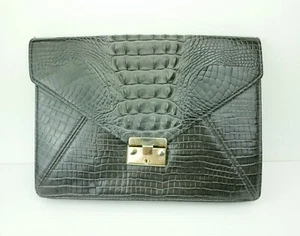 Hochwertige Vintage 80er graue Mock Croc Handtasche - Umschlag Clutch Tasche - 80s Purse - Bild 1 von 12
