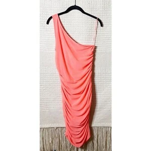 ANTHROPOLOGIE neon orange gerafftes One-Shoulder Mesh Minikleid XS NEU - Bild 1 von 6