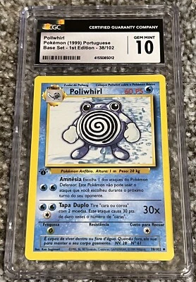 1999 Poliwhirl 38/102  Base Set Pokemon Portuguese 1st Edition CGC 10 Gem Mint - Image 1 of 2