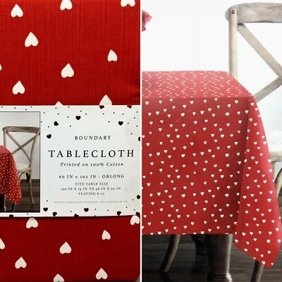 Boundary Red White Hearts Tablecloth Valentines Day Love Bridal Cotton 60x102 - Image 1 of 4