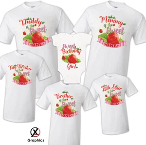 Sweet one strawberry Family T-shirt Birthday Matching shirts Party Celebration - Picture 1 of 11