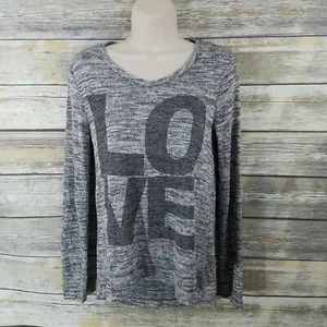 DYLAN Size XS Sweater Gray Metallic Knit LOVE Statement Lightweight - Picture 1 of 6