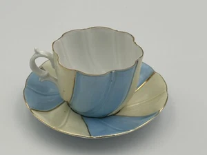 Antique SUHLA Germany CUP & SAUCER Gold trim on blue & yellow White Porcelain - Picture 1 of 13