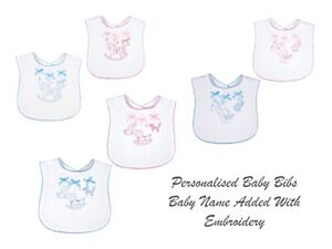 Baby Embroidered Bib Pink and Blue 2 Designs Baby Gift Special Occasion bib
