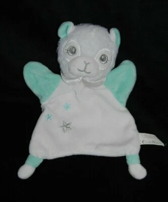 🍀Doudou Plat Lama Blanc Vert BABOU CMP TOM ET ZOE Etoile Argent Ours Etat NEUF - Photo 1/4