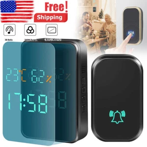 Wireless Smart Doorbell Calling Bell 38 Chimes with Temperature Humidity Time US - Picture 1 of 16
