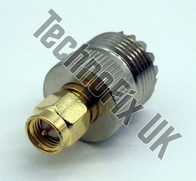 SO239 UHF female to SMA male adapter (UHF F to SMA M) - fits FUNcube dongle etc. - Image 1 of 2