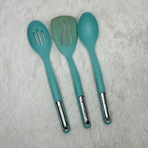 Kitchenaid Aqua Sky Lot Of 3 Used Kitchen Cooking Utensils Spoon Spatula Teal - Picture 1 of 2