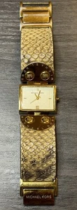 Michael Kors Women MK-2114 Gold Brown/Tan Python Snake Leather Watch W/ Date 7" - Picture 1 of 8