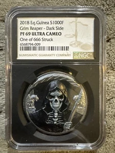 2018 Eq.Guinea $1000F Grim Reaper- Dark Side PF ULTRA CAMEO ONE OF 666 Struck - Picture 1 of 2