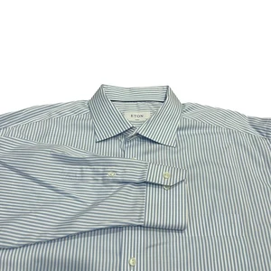 Eton blau gestreift klassische Passform Langarm Button Down Hemd 47 18,5 - Bild 1 von 6
