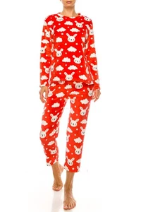 Womens Christmas Holiday Checker Printed Fleece Pajama Sets Pullover Lounge - Picture 1 of 8