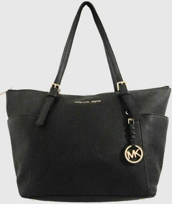 Michael Kors Jet Set Black Saffiano Leather Medium Tote Bag - Image 1 of 4