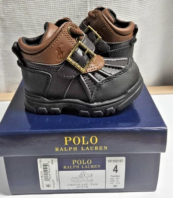 Polo Ralph Lauren Niño Bota Dover Zapatilla Negro Chocolate Talla 4 Niño Pequeño Foto 1 de 4