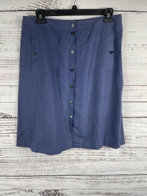 Jaeger Skirt Womens US14 UK16 EUR44 Blue Linen Button Front A-Line Midi Pockets - Image 1 of 4
