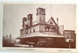Valley Railway Station, Akron Ohio OH Postcard Horse & Buggy, Hip-Roofed Station - Picture 1 of 3