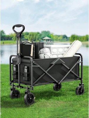 480lbs Capacity Collapsible Wagon Cart, 37"L Foldable Heavy Duty (Beach/Grocery) - Image 1 of 4