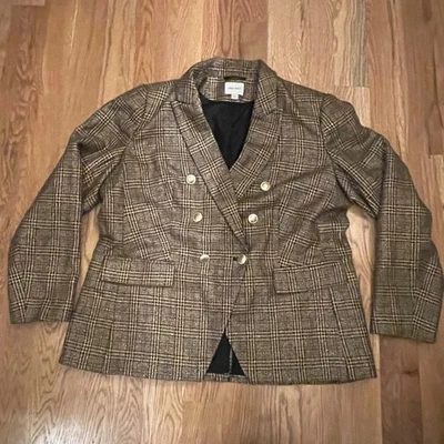 Nine West Women's Plaid Double Breasted Blazer Sparkle Gold Buttons Jacket XXL - Image 1 of 4