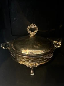 9" FB ROGERS 1889 VERSILBERTE KASSEROLLE SERVIERER. SERVIERSCHALE AUS GLAS - Bild 1 von 3