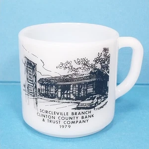 Fire King Milk Glass 1979 Scircleville Indiana Clinton County Bank Coffee Mug - Picture 1 of 6