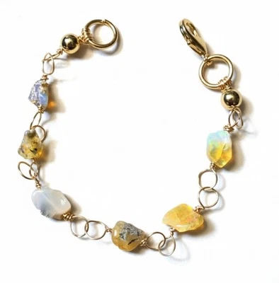 Nature's Raw Ethiopian Fire Opal In Freeform Artisan Gold Plated Bracelet  - Image 1 of 4