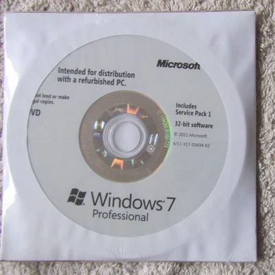 Microsoft Windows 7 Professional 32-bit DVD with Product Key - Full Install - Image 1 of 2