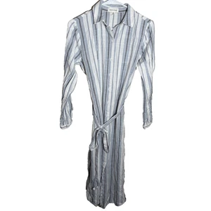 Vestido de tela y piedra para mujer pequeño azul a rayas camisa con botones corbata midi cuello - Imagen 1 de 11