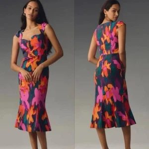 Anthropologie The Cecily Fit & Flare Sweetheart Dress Multicolor Size LARGE Plus - Picture 1 of 10