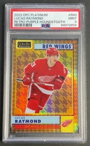 2022-23 O-Pee-Chee Platinum Lucas Raymond Retro-Purple Houndstooth 13/15 PSA 9 - Picture 1 of 2