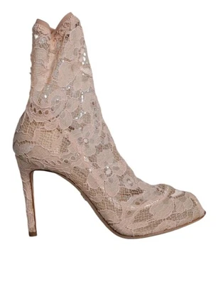 Dolce&Gabbana Mujer Beige Botines Nylon Floral Encaje Elástico Tacón Bombas Eu - Imagen 1 de 4