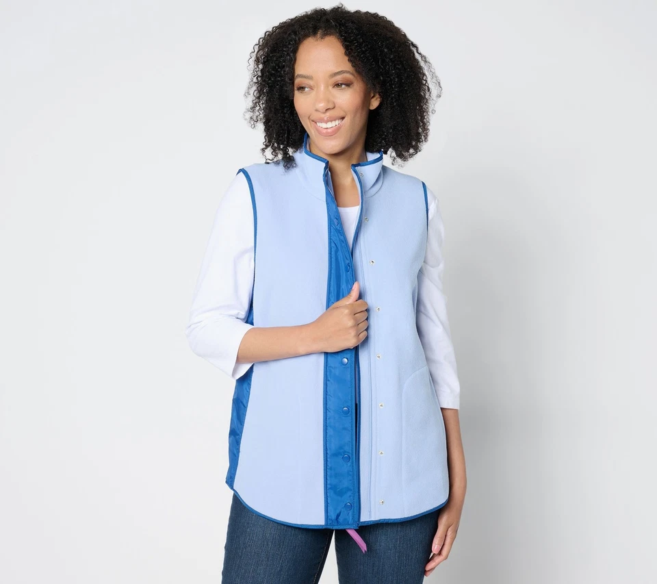 Chaqueta Sport Savvy para mujer talla grande 1X polar y tejido chaleco mixto azul A657090 Foto 1 de 4