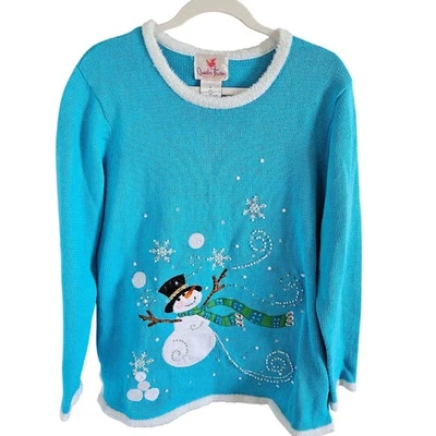 Quacker Factory Woman Size L Winter Snowman Sweater That Lights up Sparkles Fun - Image 1 of 4