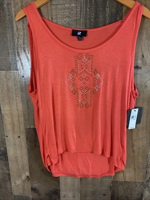 Camiseta sin mangas IZ BYER Bright Coral para mujer embellecida talla XL Foto 1 de 4