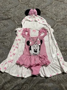 Minnie Mouse Pailletten Einteiler Badeanzug & Kapuze Reißverschluss bestickt Rüschen Cover Up - Bild 1 von 5