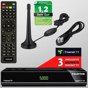 HD Freenet DVB-T2 Receiver mit USB PVR Telestar TT7 + DVBT2 Antenne + HDMI Kabel - Bild 1 von 11