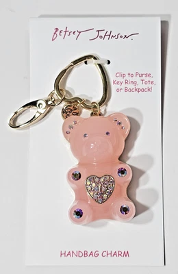 Nuevo Betsey Johnson Oso Gomoso Llavero Mochila Bolso de Mano Dije Tono Rosa y Dorado Foto 1 de 4